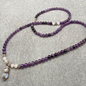 Amethyst and white jade necklace with moonstone pendant